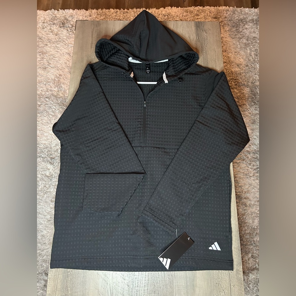 adidas Men's Black Quarter-Zip Hooded Performance Pullover